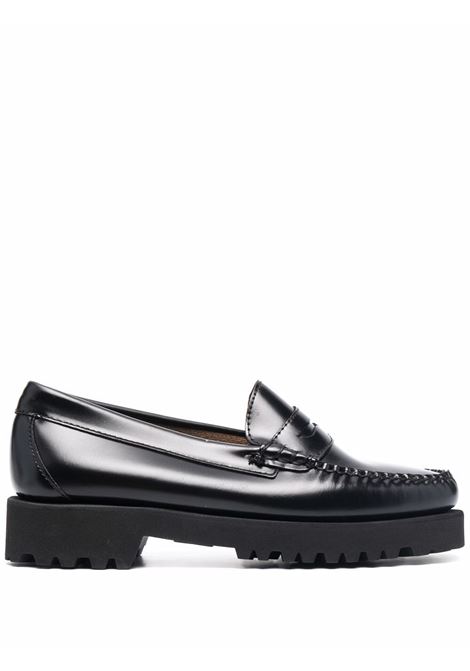 Black glossy loafers - women